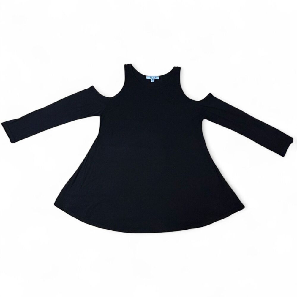 Women's Classic Black Witchcore Cold-Shoulder A-Line Tunic Blouse
